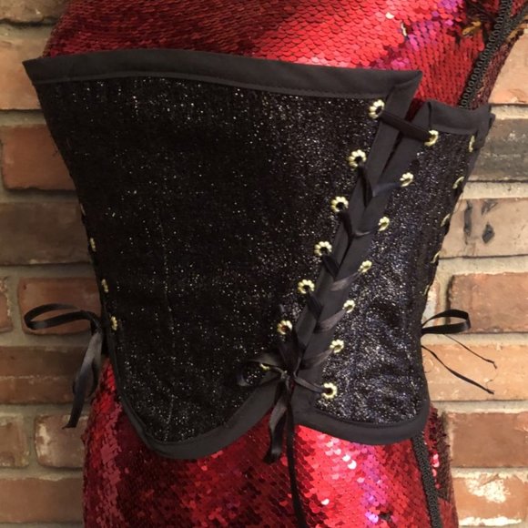 Hand Crafted Red and Black Sequin Corset Top - Picture 4 of 7